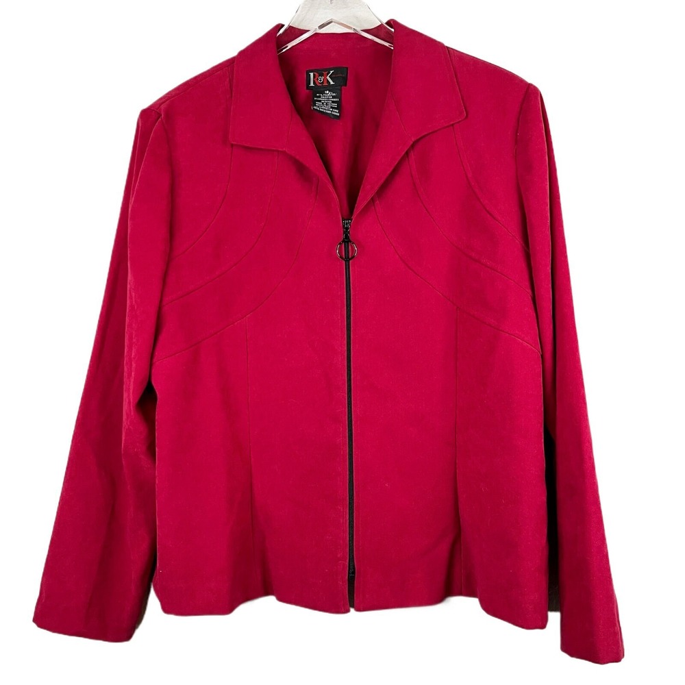 Vintage R&K Originals Women's Red Vegan Suede Zip Up Jacket Size 18‎